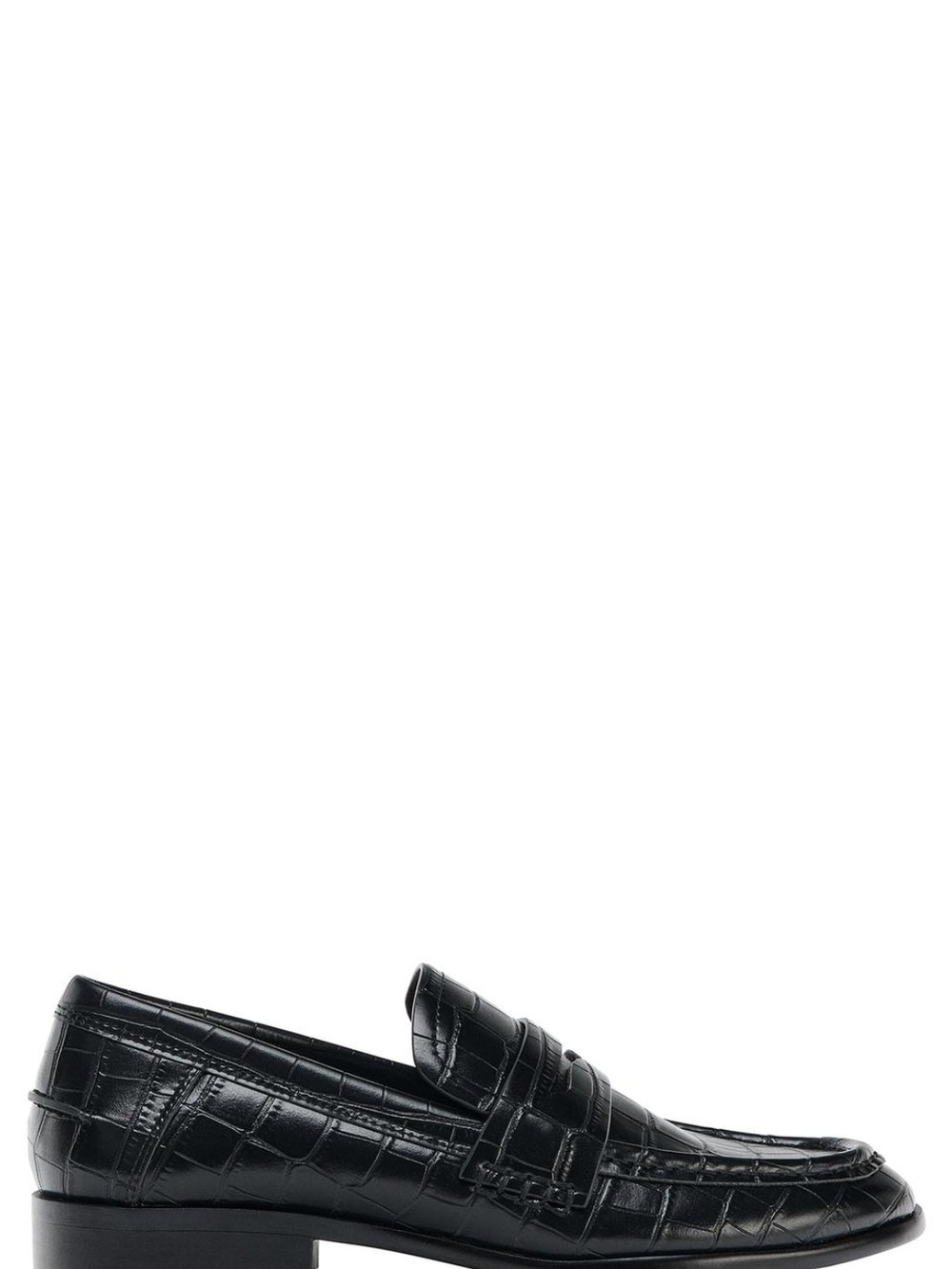 Zara Black Croc-Embossed Leather Penny Loafers - Sz 36